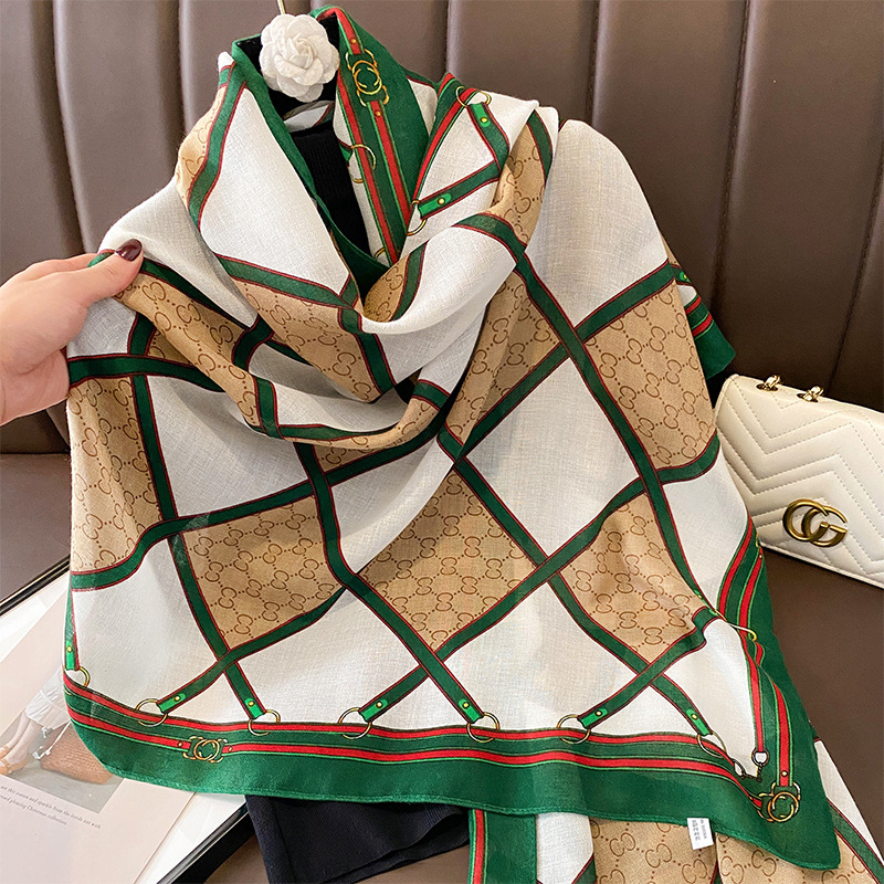 Autumn and Winter Warm Color Matching Chessboard Plaid Cotton and Linen Feel All-Match Scarf Silk Scarf Outer Shawl Mother Style