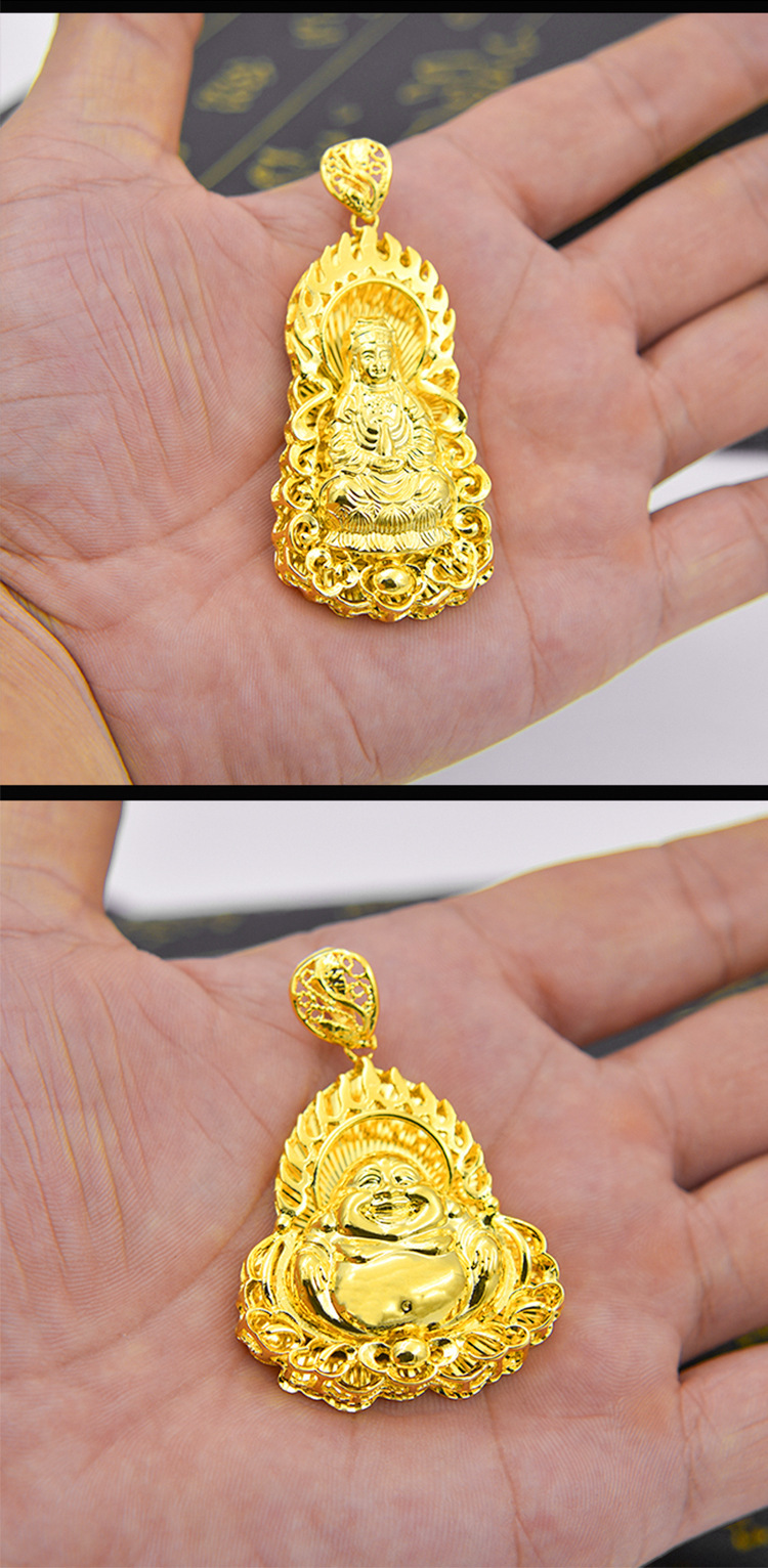 直播现货火焰观音吊坠男士仿黄金镂空弥勒佛吊坠女守护神菩萨项链
