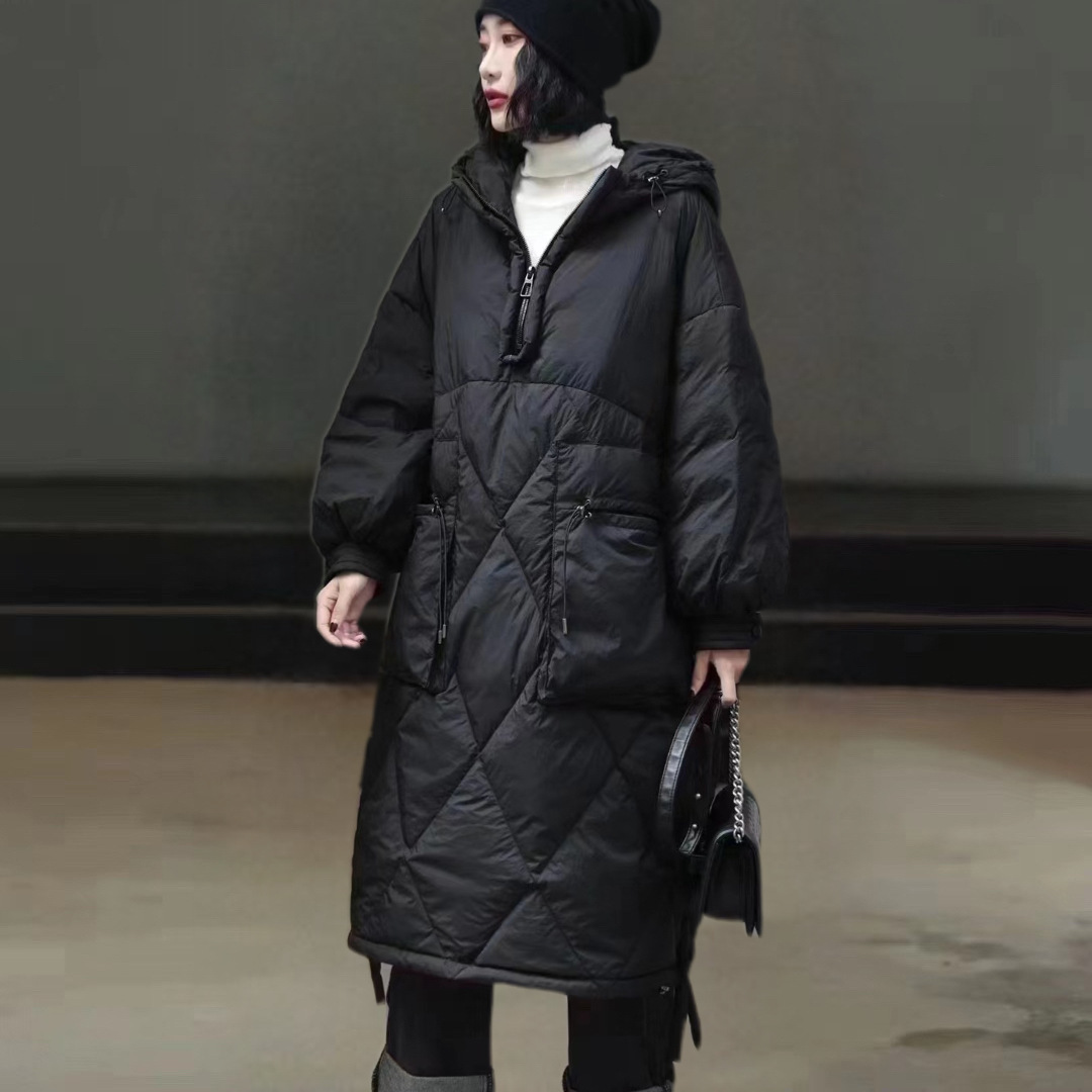 hardy7 冬季新中长款气质通勤连帽时尚白鸭绒卫衣式羽绒服女外套