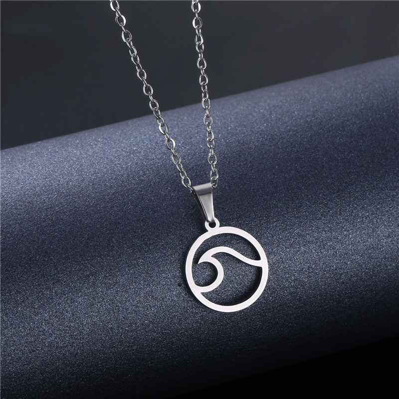 European and American Wish Popular Ornament Beach Summer round Wave Pendant Seagull Necklace Women's Stainless Steel Clavicle Chain