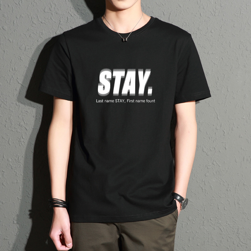 Youth Trendy Men Short-Sleeved T-shirt Korean Style round Neck Fashion Trendy English Printed Half Sleeve Top