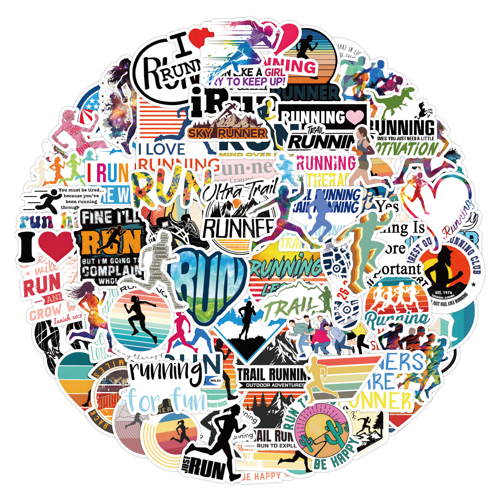 100张运动系列run跑步涂鸦贴纸汽车行李箱水杯笔记本防水贴纸批发