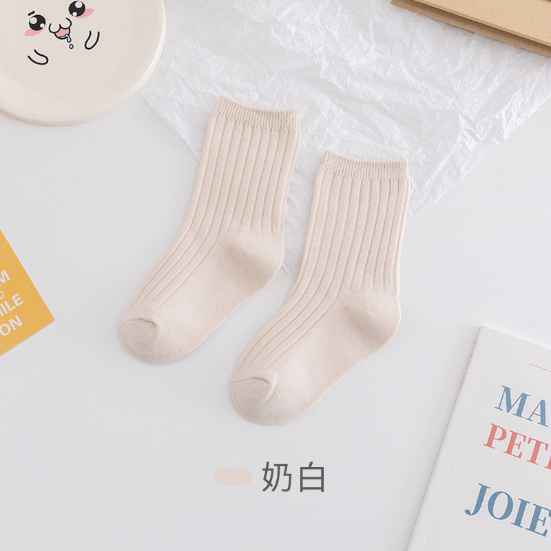 New Children's Socks Spring and Autumn Korean Style Solid Color Baby Tube Socks Double Needle Boneless Loose Feet Comfortable