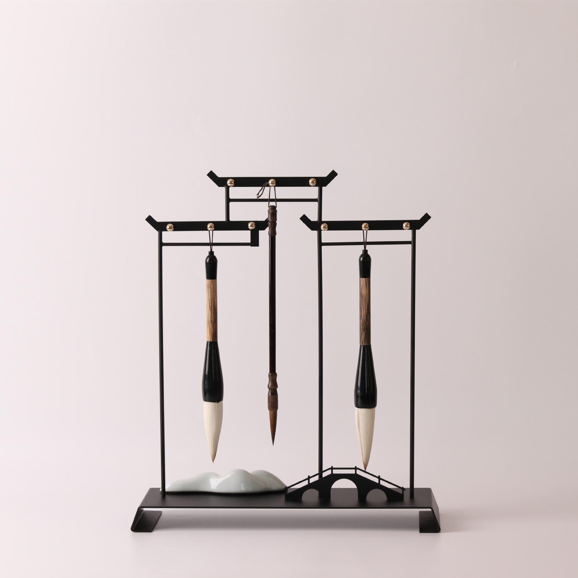 新中式铁艺毛笔架创意摆件玄关书房办公室书桌摆设毛笔挂书法用具
