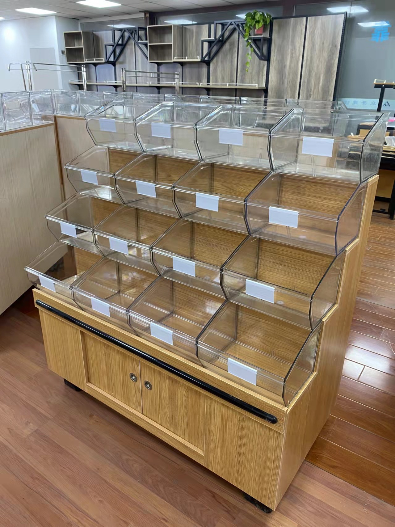 超市散称货架 木质中岛展示柜零食休闲小食品散装糖果便利店货架