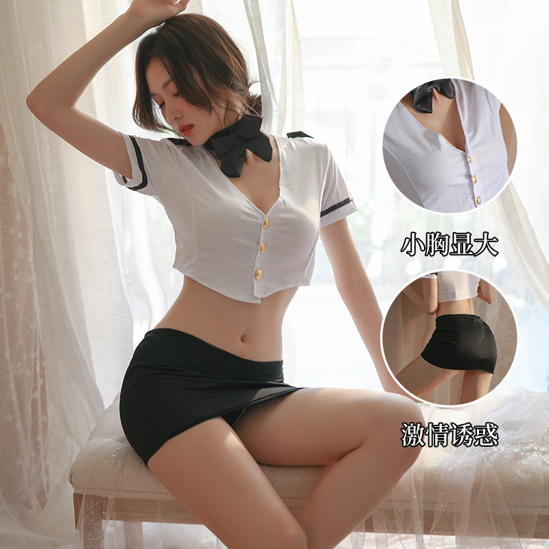 Adult Supplies Sexy Lingerie Sexy Female Midriff-Baring Top Temptation Tight Sheath Short Dress Secretary Uniform Suit