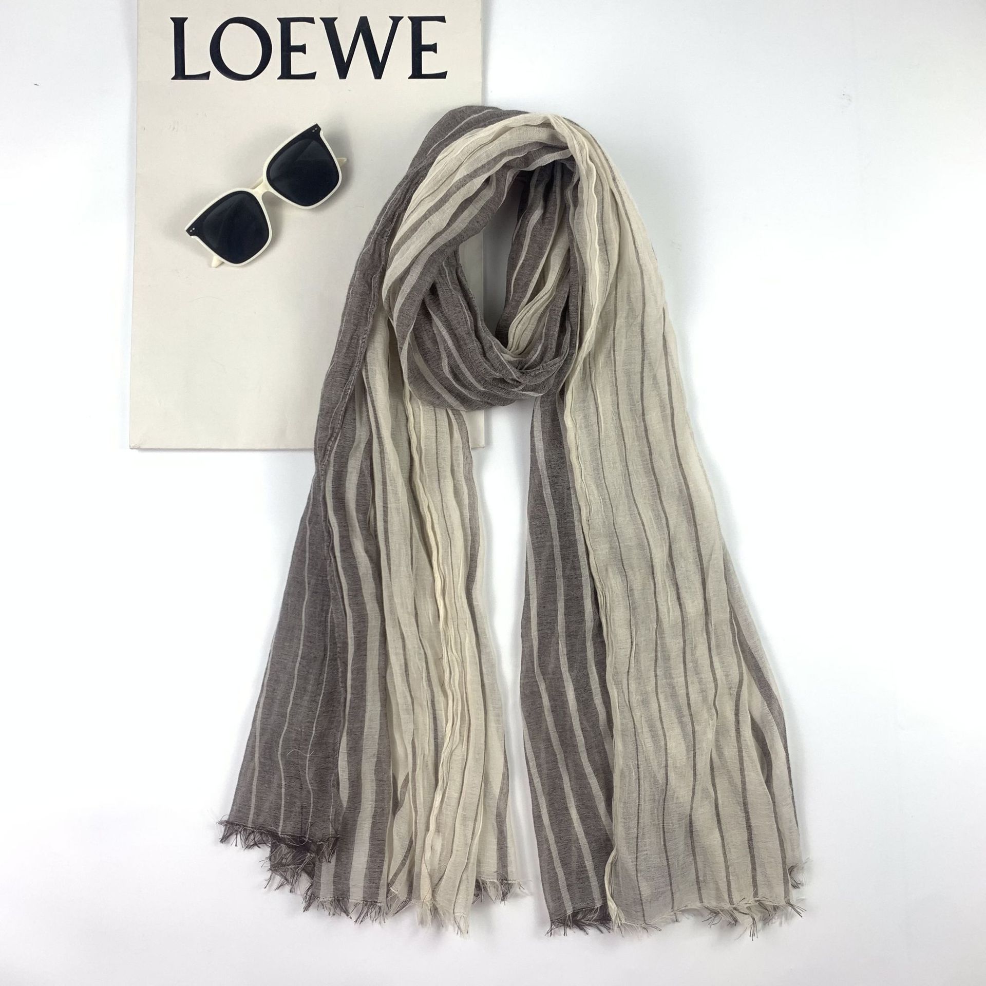 new sand wash yarn-dyed three-color excessive cotton and linen stripes casual scarf sunscreen beach towel europe and america cross border female