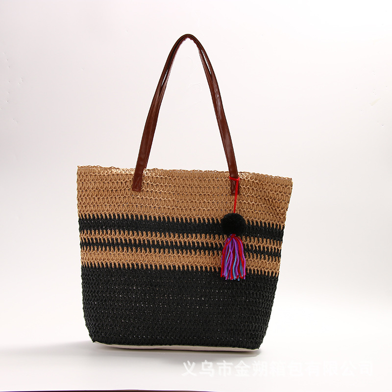 Cross-Border Hot New Fresh Simple Personalized Colorful Striped Woven Bag Beach Bag Shopping Bag Mummy Bag