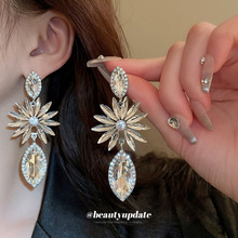 银针长款镶钻花朵水滴耳环欧美小众设计感耳坠时尚气质高级感耳饰