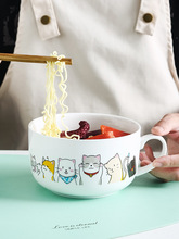 卡通创意陶瓷泡面碗带盖可微波炉饭盒学生宿舍大号方便面碗杯