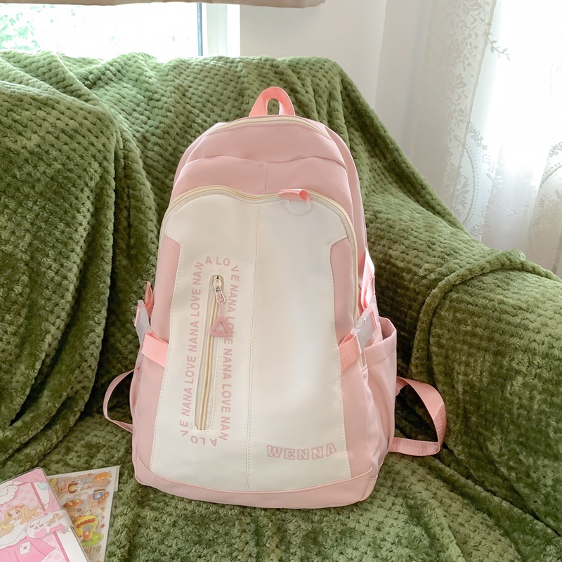 Schoolbag Junior High School Student Simple Good-looking Backpack Contrast Color Girls Backpack