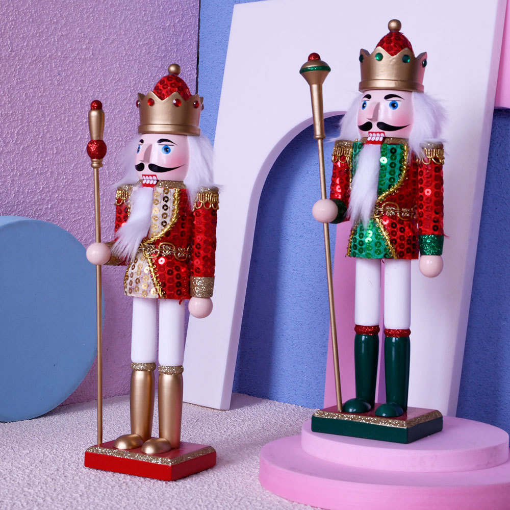 30cm Sequins Cloth Wrapper King Nutcracker Painted Wooden Crafts Small Tin Soldier Doll New Christmas Small Gift