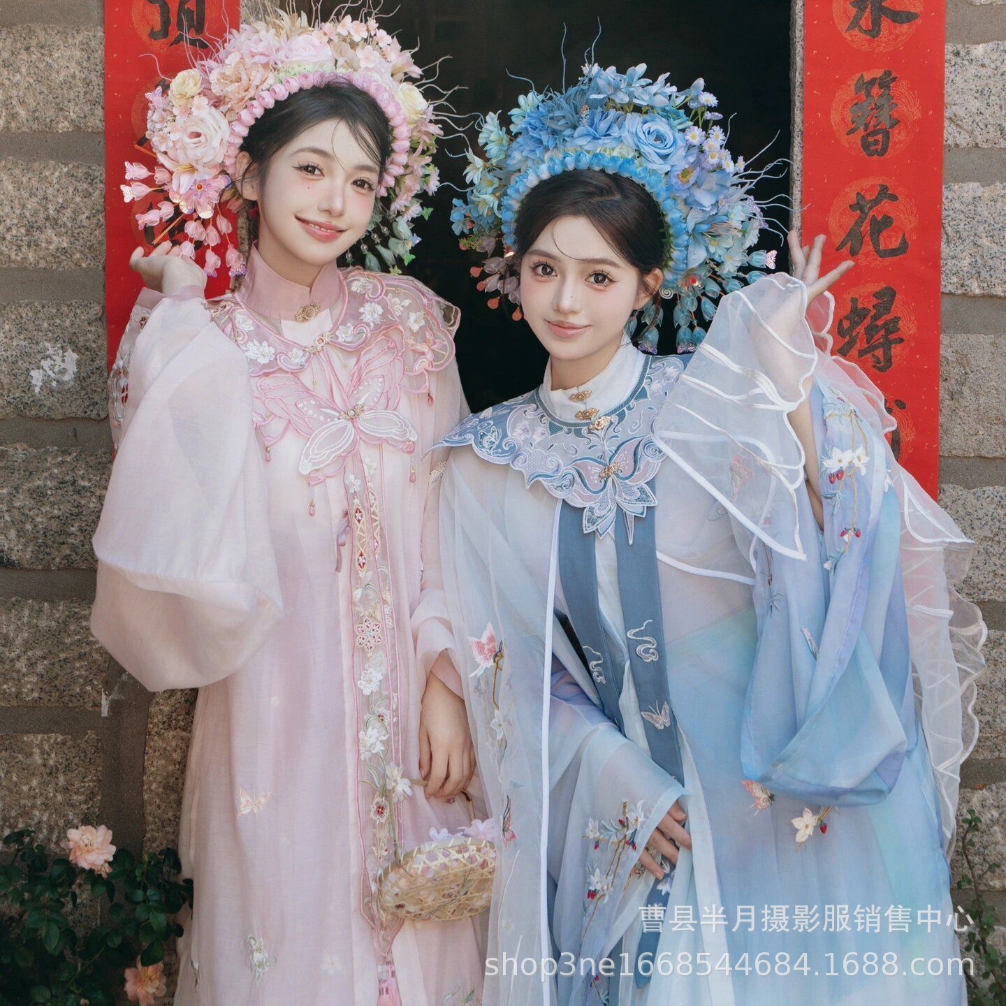 泉州浔浦女簪花服装明制汉服立领对襟长衫刺绣马面裙全套新款旅拍