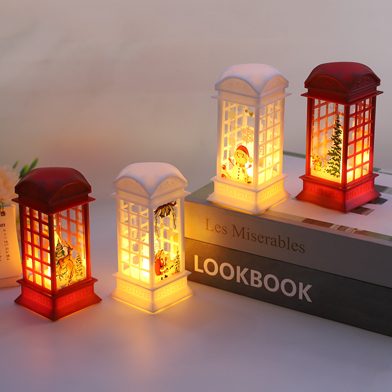 factory direct sales christmas telephone booth checkered festival wind light led luminous window atmosphere candle light can