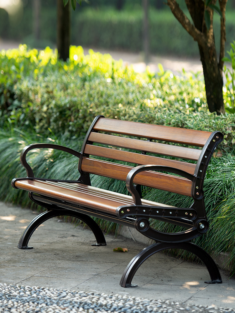 公园椅子户外长椅休闲实木塑木公共座椅长条凳靠背排椅庭院椅铁艺