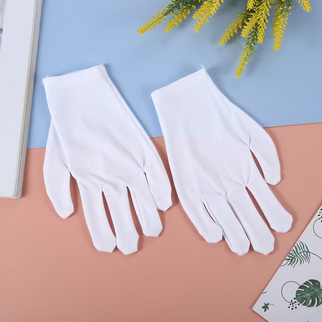 优质白手套涤纶二拼连指手套涤纶劳保薄透气学校电子作业跳舞礼仪