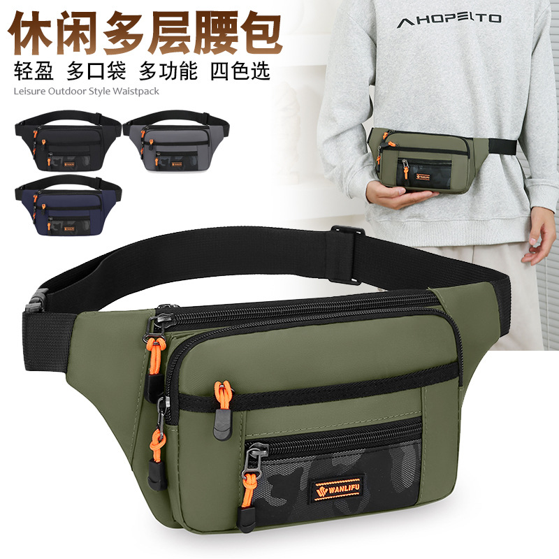 Casual Multi-Layer Waist Bag Multi-Compartment Men's Sports Phone Bag New Large Capacity Shoulder Messenger Bag Cash Bags Tide