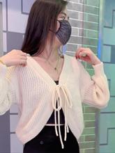 TV领灯笼袖短款开衫针织披肩外套女2024春新款韩版蝙蝠袖毛线上