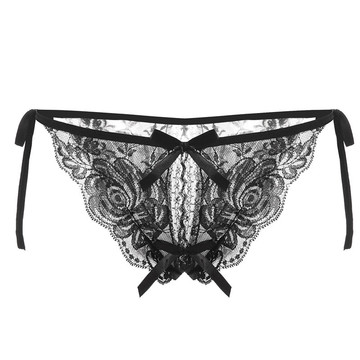 性感女士内裤透明开档丁字裤低腰系带t裤大码情趣蕾丝边绑带内裤