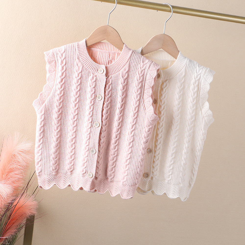 2021春秋款童装甜美花边女童针织开衫儿童毛线马甲小女孩毛衣背心