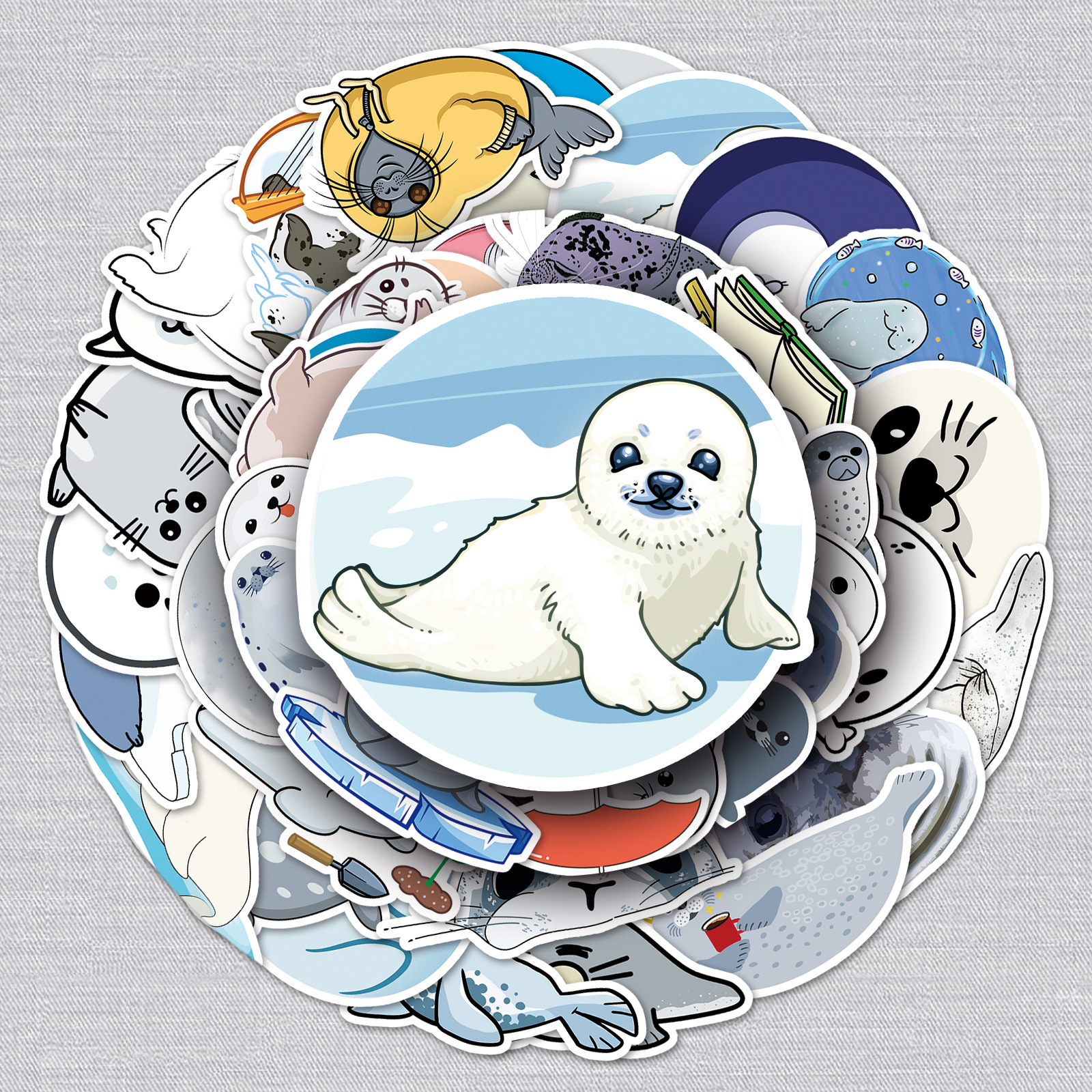 50张海豹涂鸦贴纸跨境卡通动物儿童贴纸diy手机壳行李箱贴纸防水