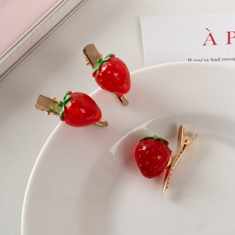 可爱草莓发夹水果少女鸭嘴夹刘海夹小号立体侧边夹韩国发饰女批发