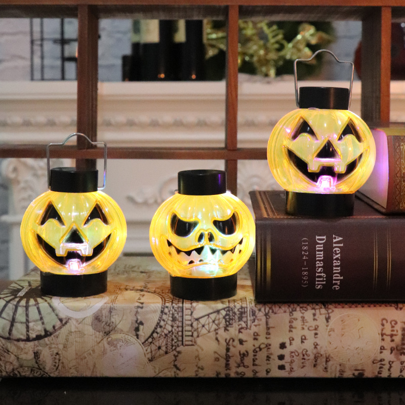 万圣节手提鬼脸南瓜灯酒吧桌面布置摆件装饰品发光led南瓜小夜灯