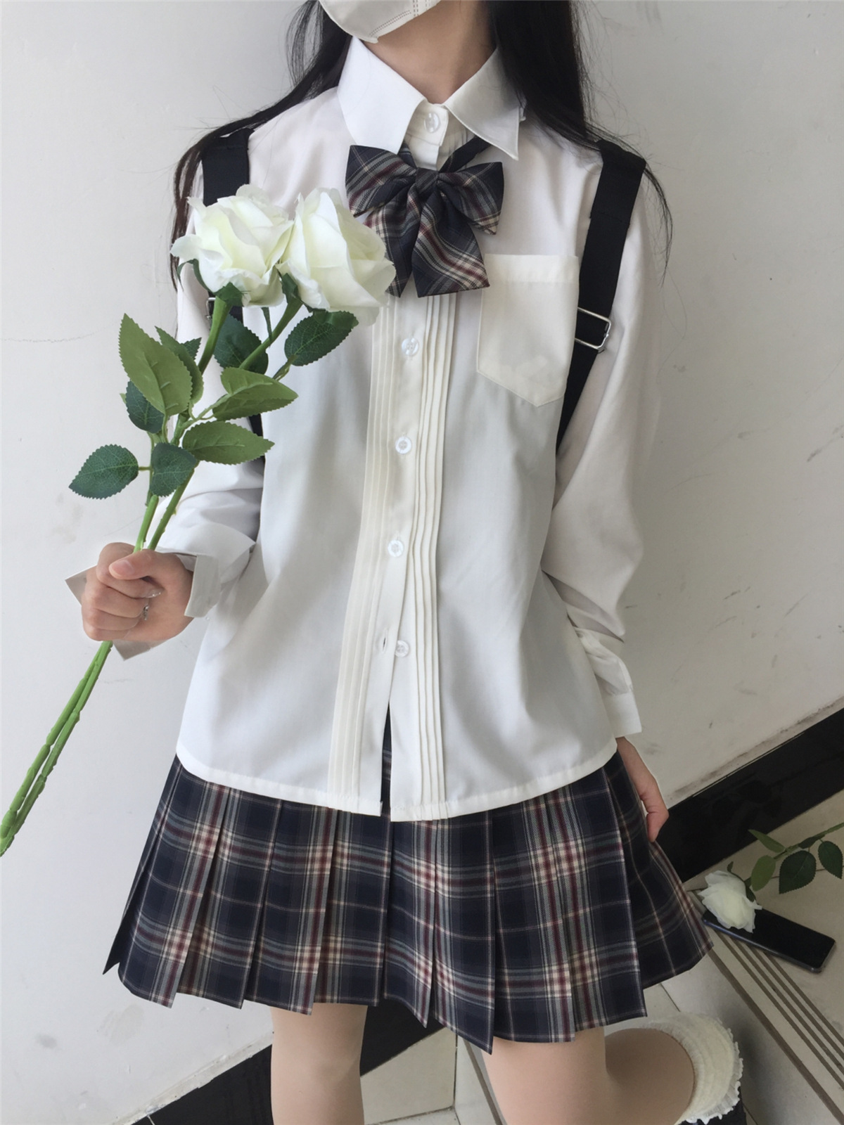 jk衬衫基础款风琴褶白色长袖jk制服女装衬衣宽松春秋百搭夏款大码