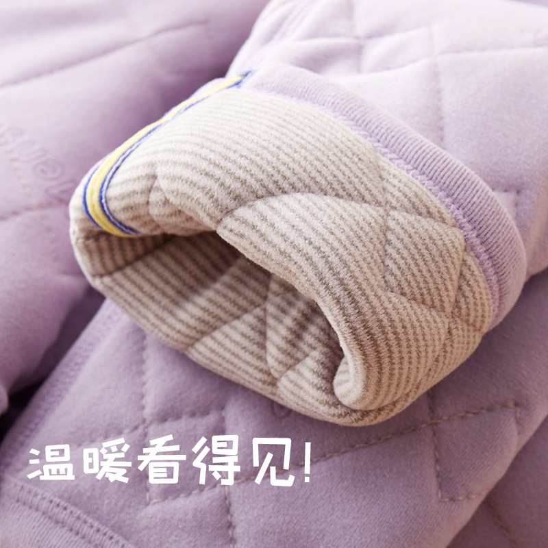 School Uniform Artifact Children's Inner Wear Girls' Wool Home Wear Autumn and Winter Fleece-lined Thickened Boys Keep Warm Suit Middle and Big Children