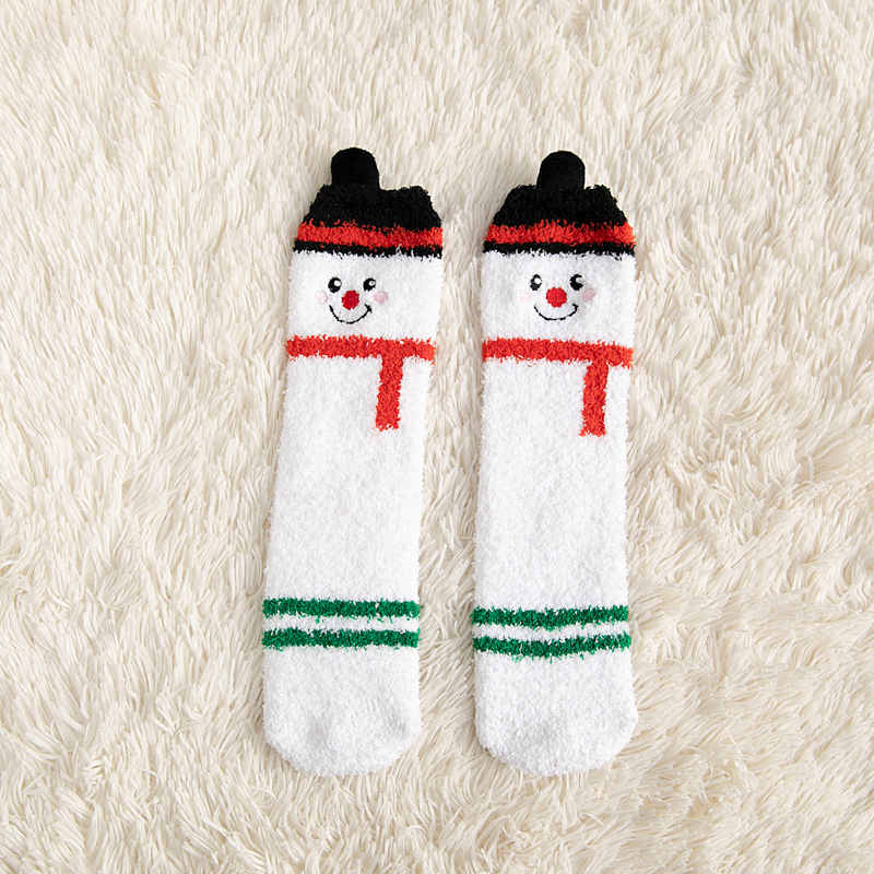 Christmas Socks Autumn and Winter Cartoon Parent-Child Christmas Socks Gift Box Coral Velvet Socks Fleece-Lined Warm Mid-Calf Floor Socks