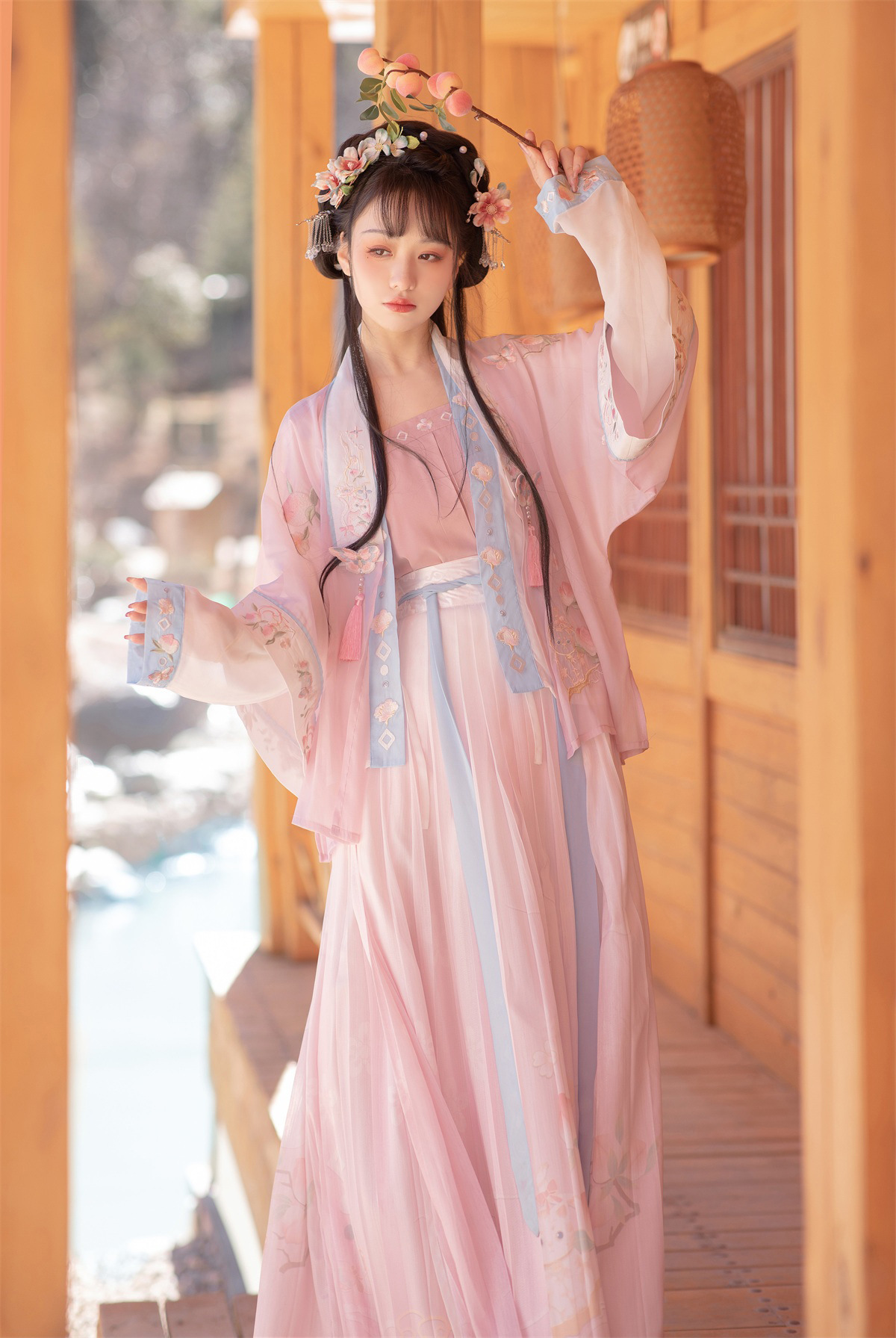 原创设计桃气喵喵宋制褙子汉服女中国风春夏齐腰褶裙8341