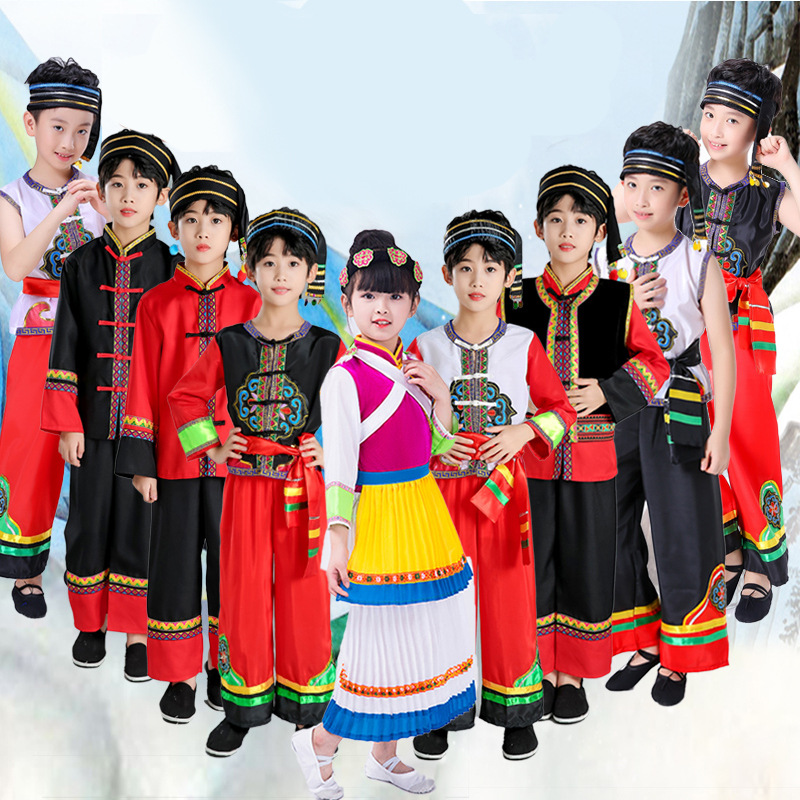 六一新款纳西族日常云南丽江少数民族服演出服男女儿童篝火晚会服