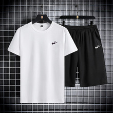 男士时尚套装短袖T恤短裤宽松休闲两件套潮潮流印花白色灰色黑色