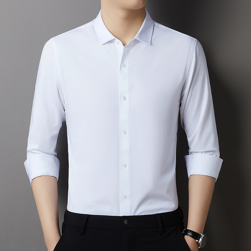 高端中年商务职业桑蚕丝长袖衬衫轻奢时尚纯色衬衣男士秋季新款