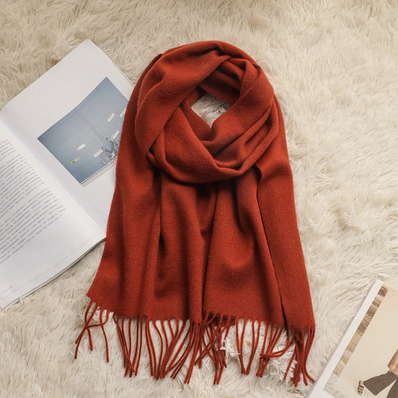 Autumn and Winter New 100% Pure Cashmere Small Scarf Women's Super Water Ripple Tassel Scarf All-Matching Solid Color Scarf