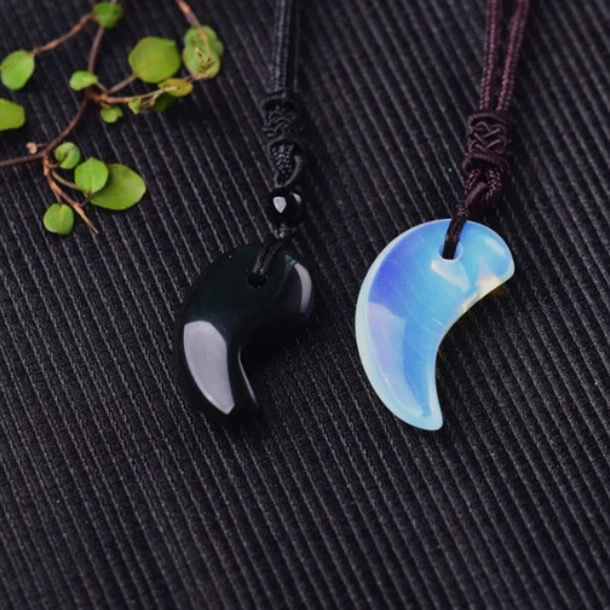 黑曜石勾玉吊坠黑白太极八卦阴阳师男女情侣对项链