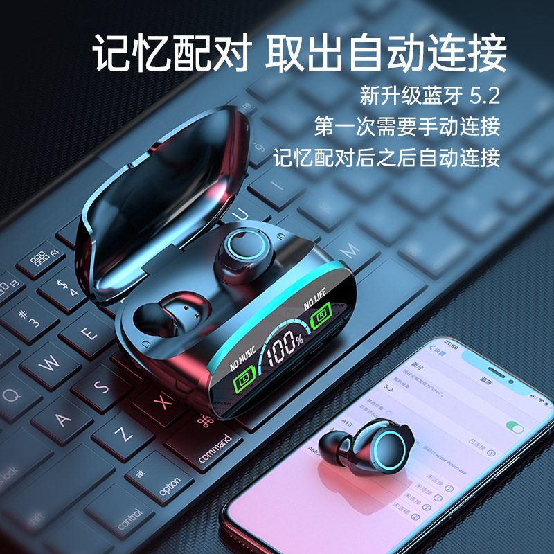 New Private Model M38 Bluetooth Headset Large Capacity Wireless Cross-Border Dual-Ear Band Noise Reduction without Delay Tws Headset Foreign Trade