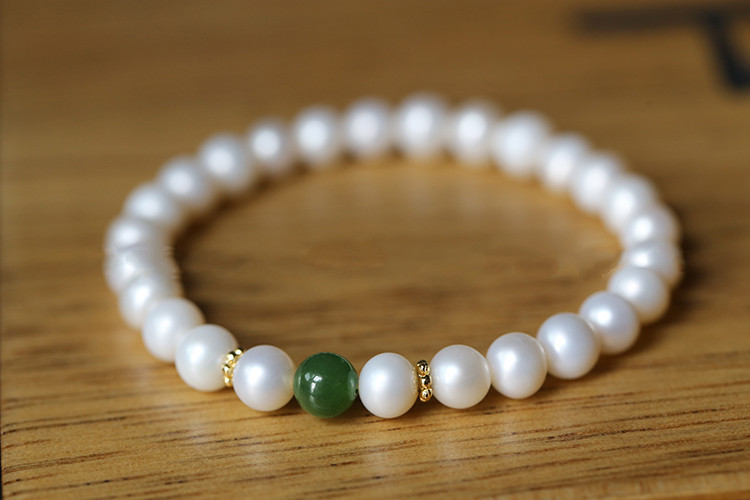 天然淡水珍珠搭配俄料和田碧玉手链手串时尚清新2021女神网红夏季