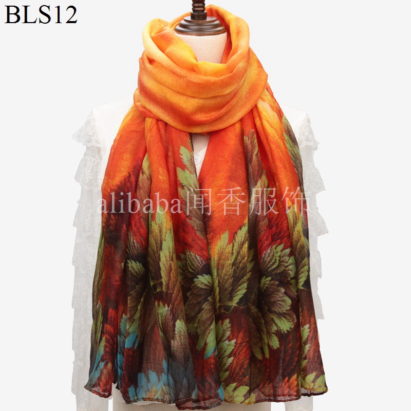 Large Size Autumn and Winter Warm Voile Cotton and Linen Scarf Women's Coral Flower Printed Shawl Cross-Border Hot Selling Scarf