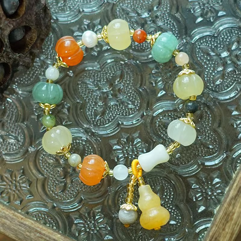 Gold Silk Pumpkin Bracelet Buddha Beads Agate Bracelet Duobao Pumpkin Safe and Healthy Beads Crafts Best-Seller on Douyin Wholesale