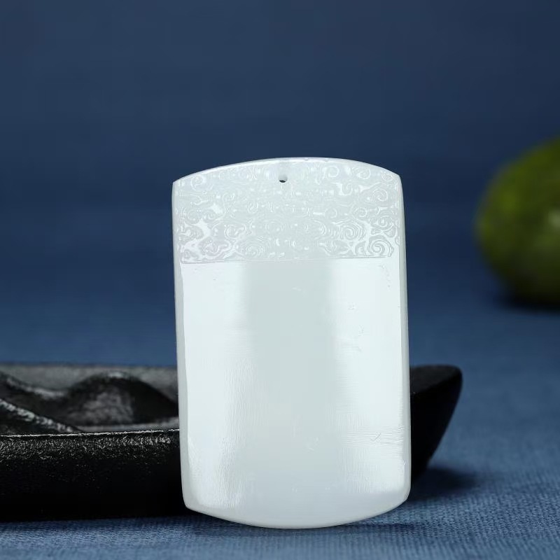 天然白玉雕刻平安牌吊坠电脑精雕仿古龙花纹细料高白料玉石牌子