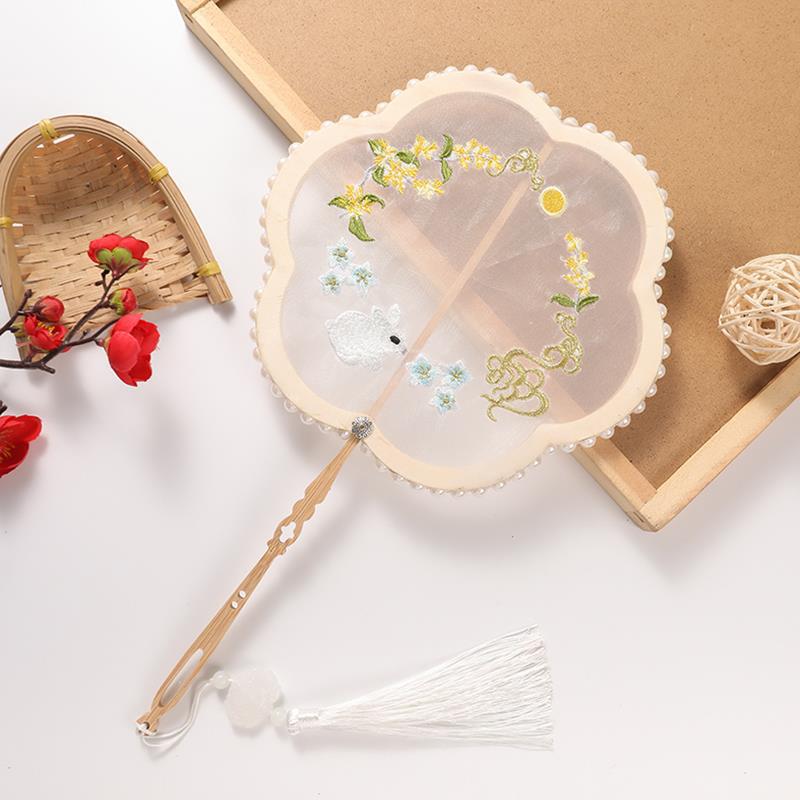 中国风宫扇古风长短柄流苏异形团扇古典刺绣扇汉服舞蹈扇拍摄道具