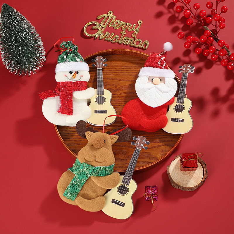 跨境新款圣诞节布艺小挂件 圣诞老人麋鹿雪人吉他圣诞树挂饰批发