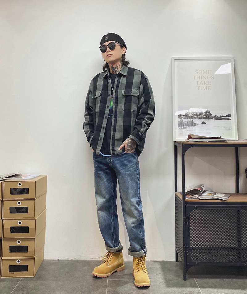 美式复古男士养牛赤耳丹宁小直筒原色原牛做旧牛仔裤