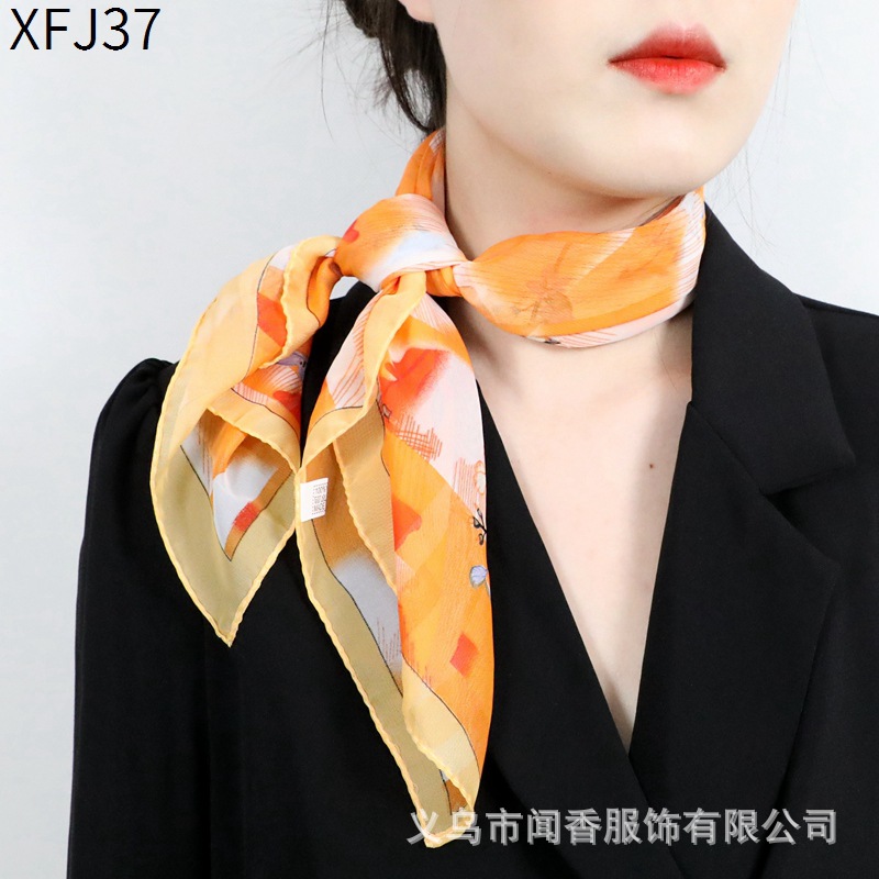 Temperament Wild Chiffon Printed Small Silk Scarf Women's Decorative Small Square Towel Soft Neck Protection Small Scarf Scarf Hair Band