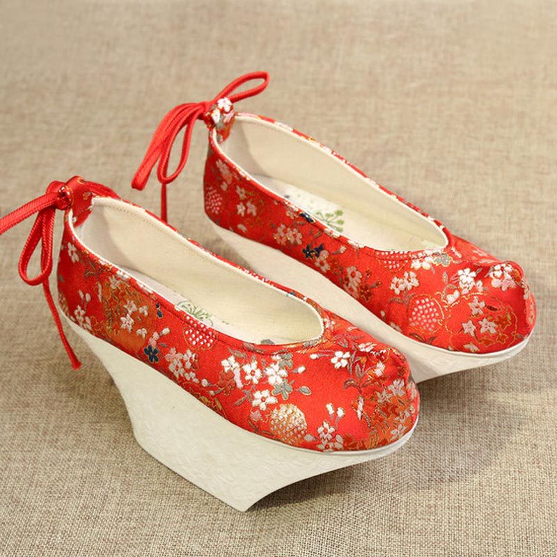 满族花盆底鞋汉服红色女糕拍照娘娘花旦写真宫廷格格元宝清朝鞋子