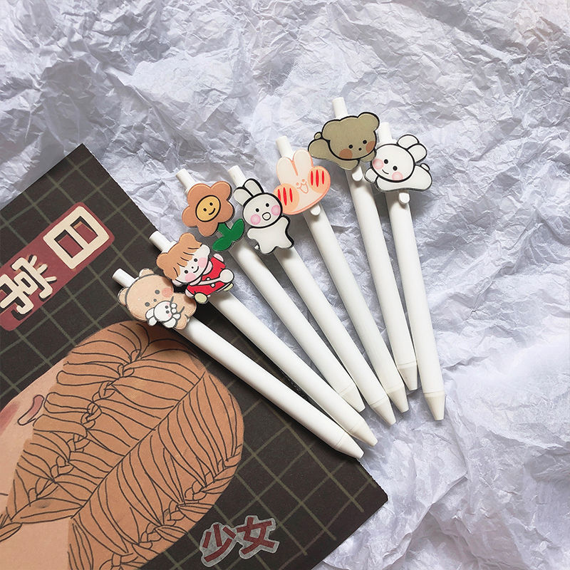 韩国ins可爱卡通少女心按动按压黑色中性笔0.5签字考试磨砂水笔