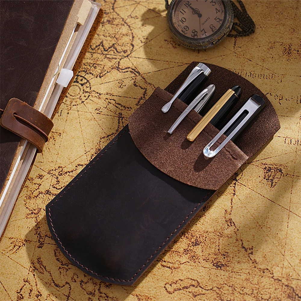厂销皮革大容量笔套 外出易携商务钢笔套 学生文具盒文具袋印logo