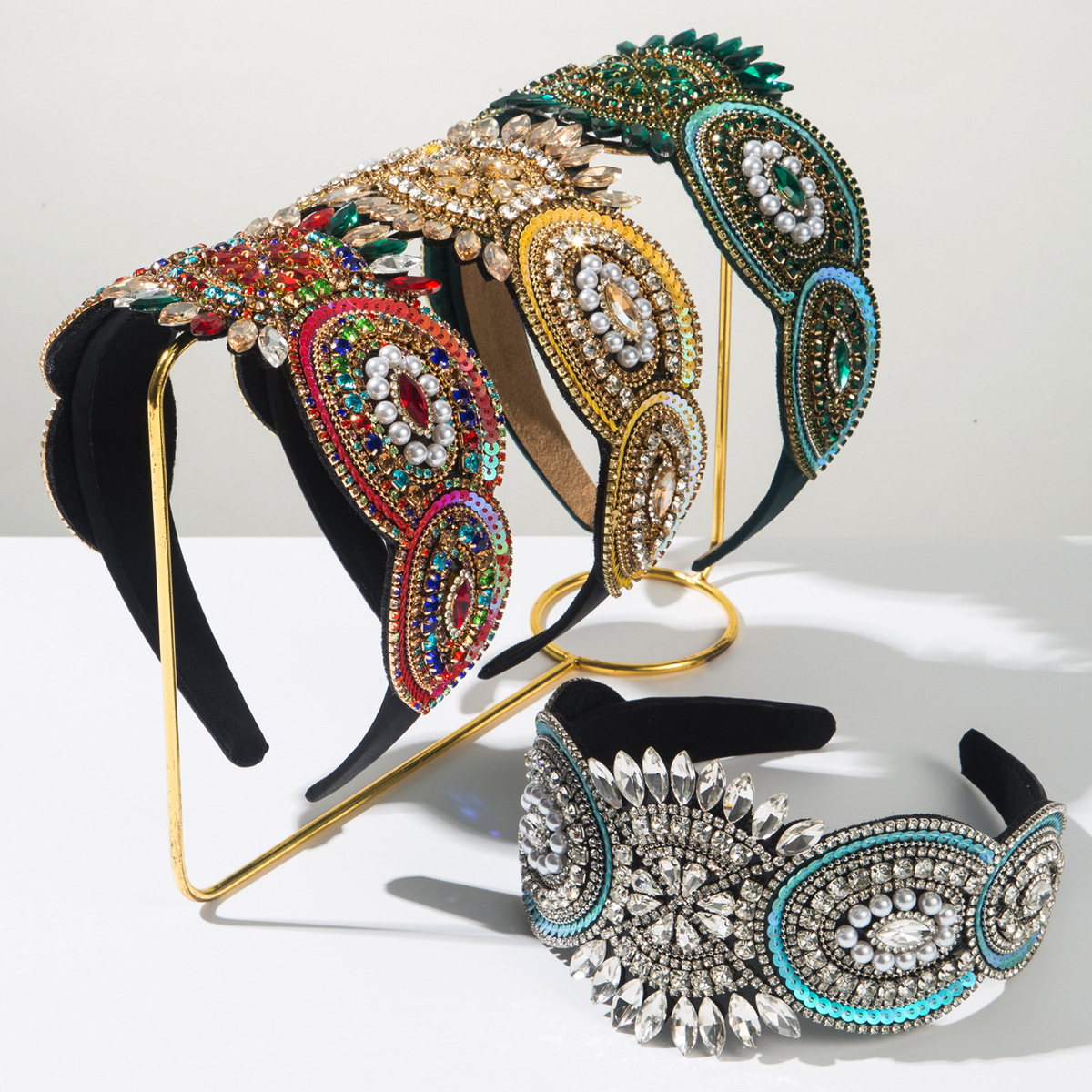 欧美时尚复古新款水钻珍珠亮片发箍女创意巴洛克轻奢气质高端发饰