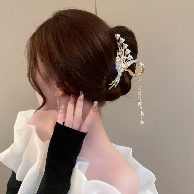 Wheat Barrettes New Alloy Hair Volume More than Hair Claw Headdress Back Head Antique Female Hairpin Flower Shark Clip Headdress